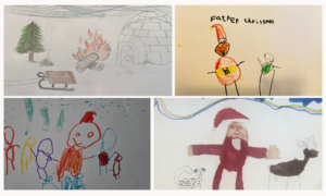 Collage of christmas-themed drawings from children