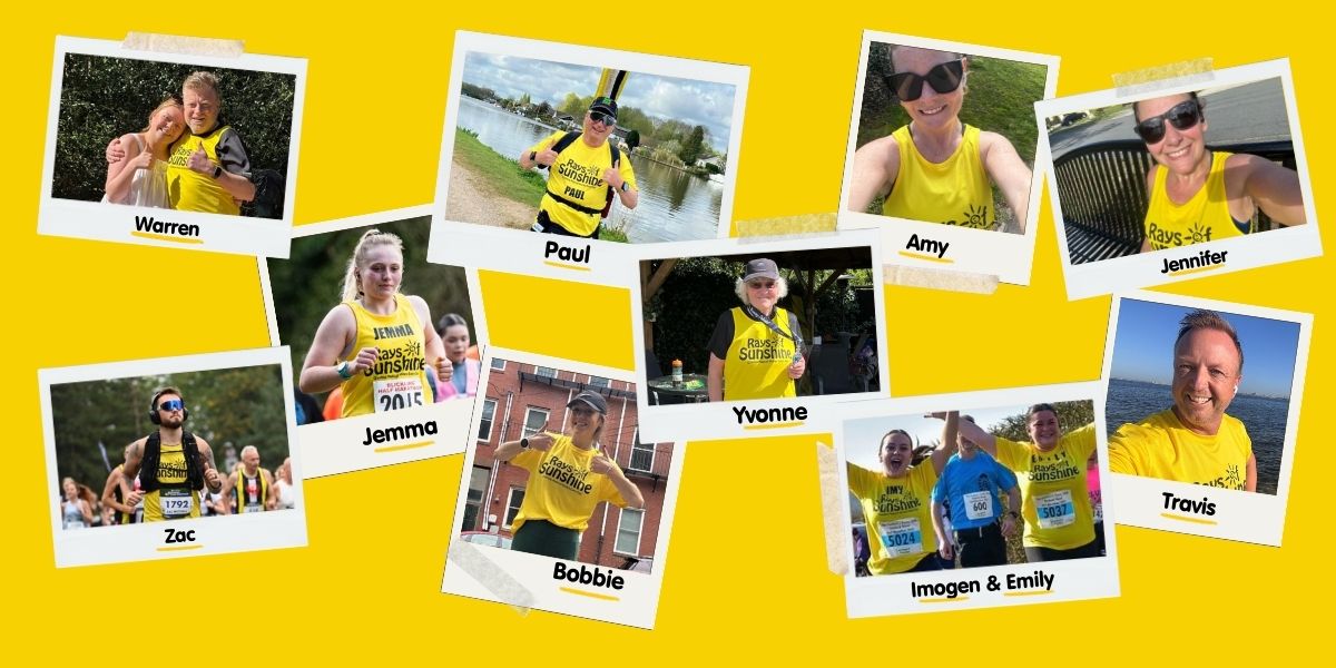 Collage against a yellow background of many different runners