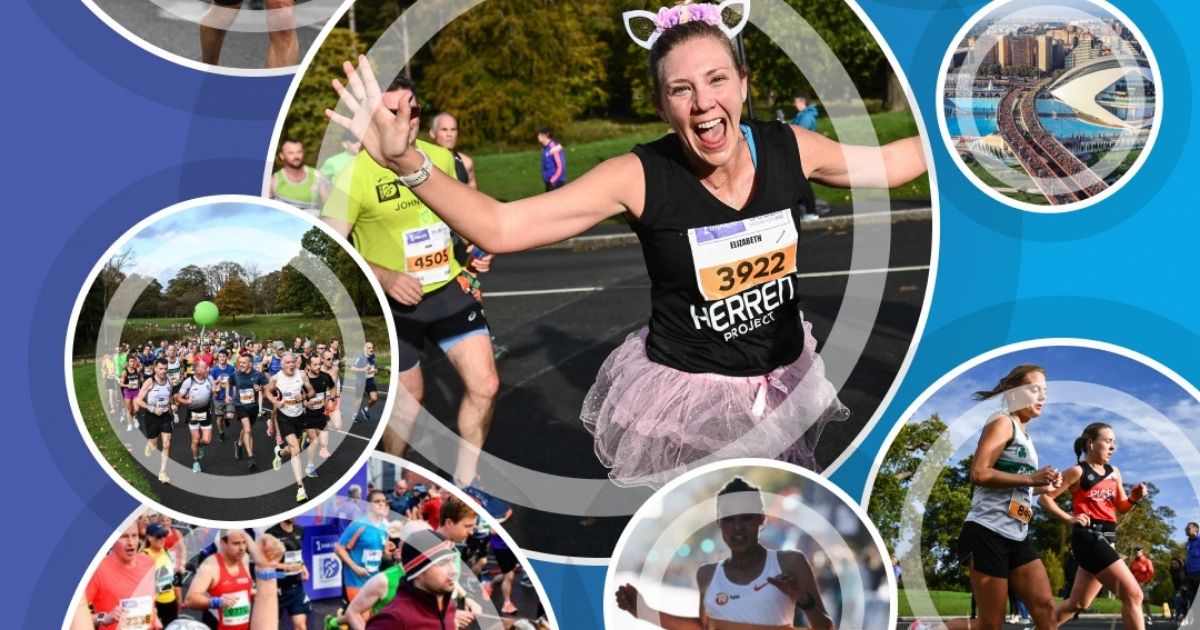 Collage of runners celebrating and running